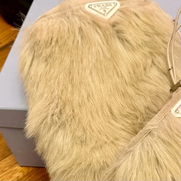 Prada Cream Faux Fur Knee Boot with Logo Plaque - Picture 6 of 7